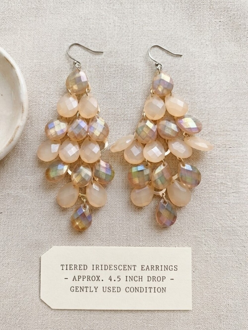 Peach Iridescent Faceted Stone Cluster Waterfall Dangle Earrings